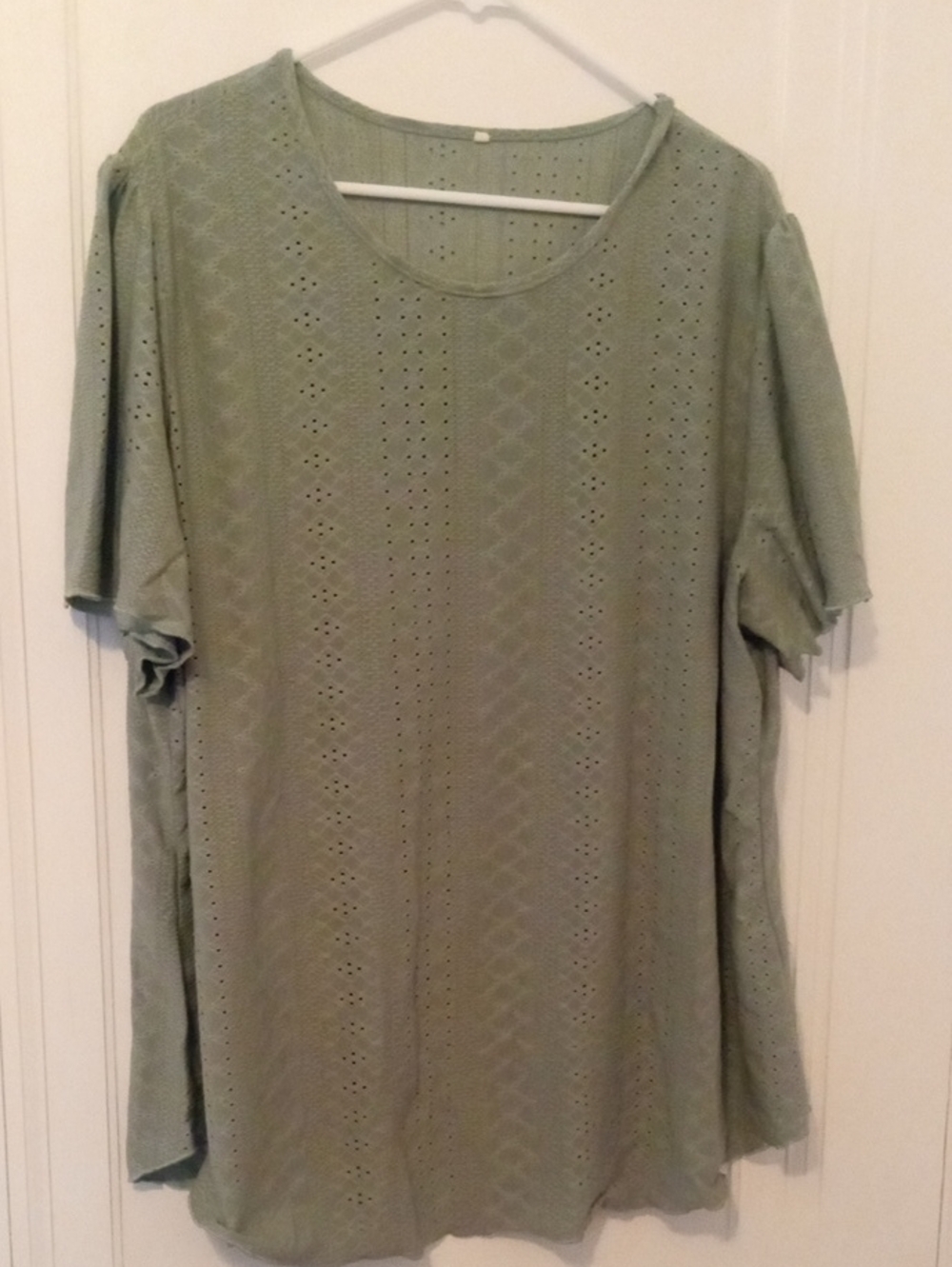 women 2x sage green eyelet short sleeve top